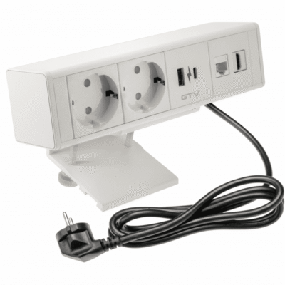 Mööblipistik BAR, 2x schuko pesa, 1x USB A, 1x USB C, 1x RJ45, 1x HDMI, kaabel 1.5m, valge