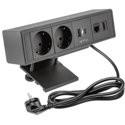 Mööblipistik BAR, 2x schuko pesa, 1x USB A, 1x USB C, 1x RJ45, 1x HDMI, kaabel 1,5m, must