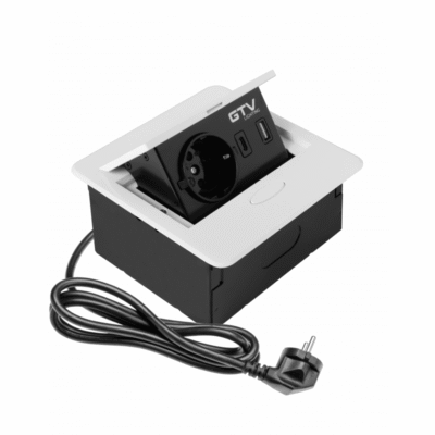 AVARO Süvistatav mööblipesa, 1x Schuko pesa, USB A+C, 1,5m kaabel, valge