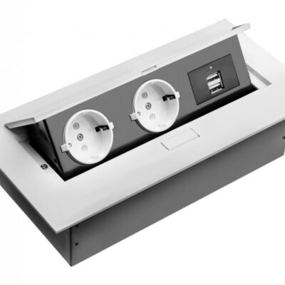 Töölaua pikenduskaabel, 2x schuko pesa, 2xUSB, ilma kaablita, valge