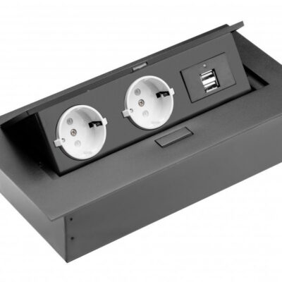 Töölaua pikenduskaabel, 2x schuko pesa, 2xUSB, ilma kaablita, must