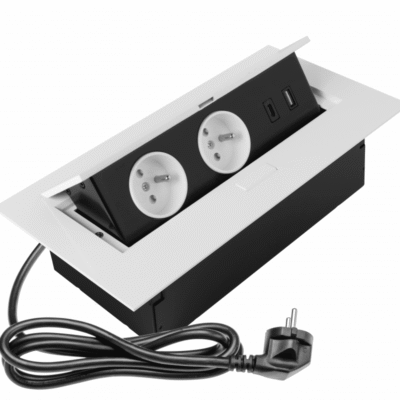 Mööblipistik 2x schuko pistik, USB A+C, ilma kaablita, valge