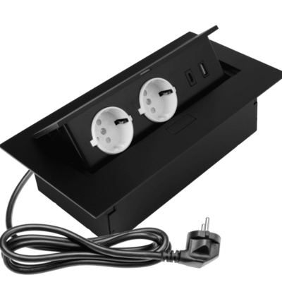 Mööblipistik 2x Schuko pistik, USB A+C, ilma kaablita, must