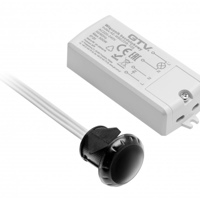 Ühekiiruseline kontaktivaba lüliti (libisevatele ustele), max. 500W, AC220-240V, 50/60Hz, IP20, must