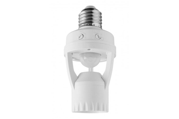 Liikumisandur CR-6, max. 60W, E27, AC220-240V, 50/60Hz, nurk 360°, ulatus 6m ± 2-3,5m, IP20, töötab LED-iga, valge korpus