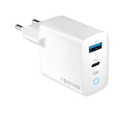 Seinalaadija 1x USB-C 1x USB 65W valge