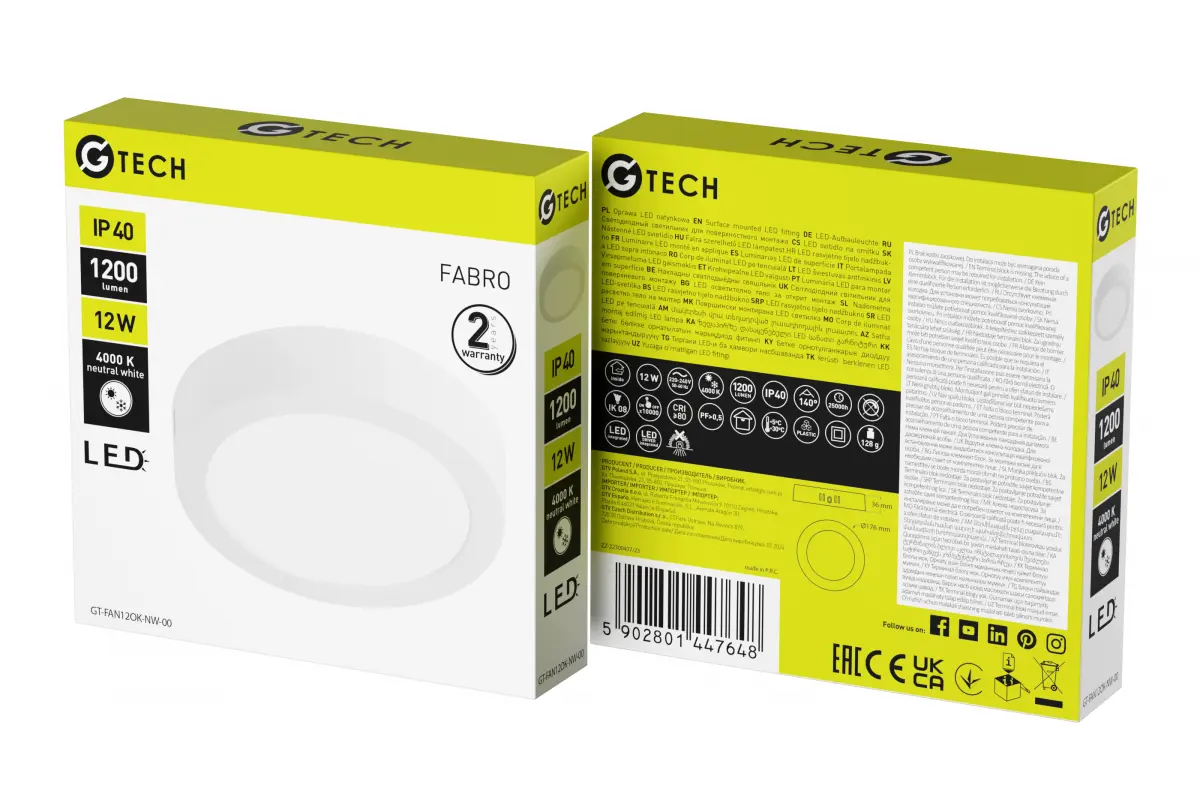 G-TECH FABRO Laevalgusti, LED, 12W, 1200lm, 4000K, AC220-240V, IP40, pinnapealne, ümmargune, valge - Image 2
