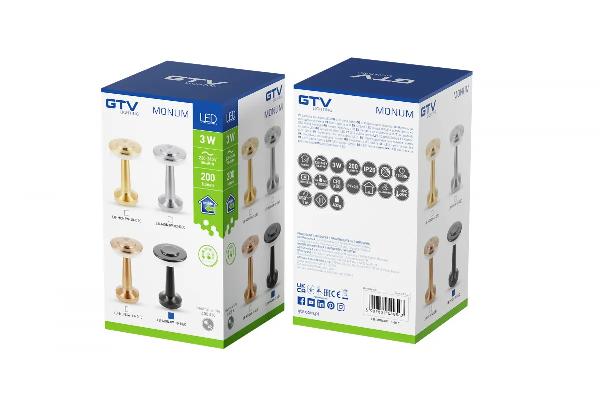 Töölaualamp Monum, 3W, 200lm, DC 5V, 1A, 3000 K, 3 kraadi dimmer, aku 1800 mAh, must - Image 5