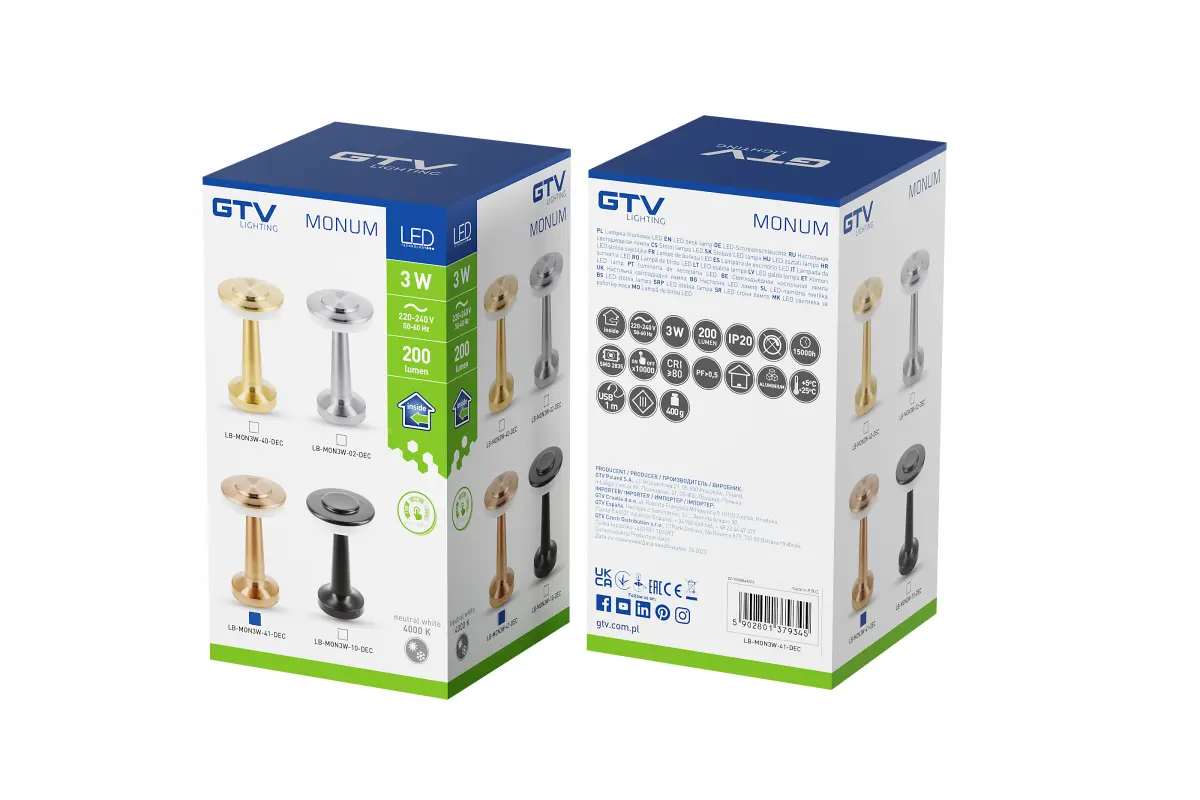 Monum laualamp, 3W, 200lm, DC 5V, 1A, 3000 K, 3 astet dimmerdamist, aku 1800 mAh, vask - Image 3