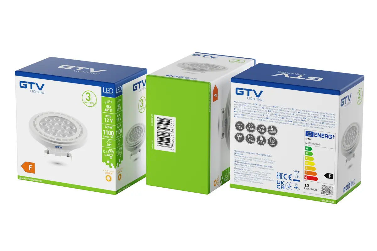 LED valgusallikas, A-G, AR111, 3000K, G53, 12,5W, DC12V, 40°, 1100lm, valge - Image 2