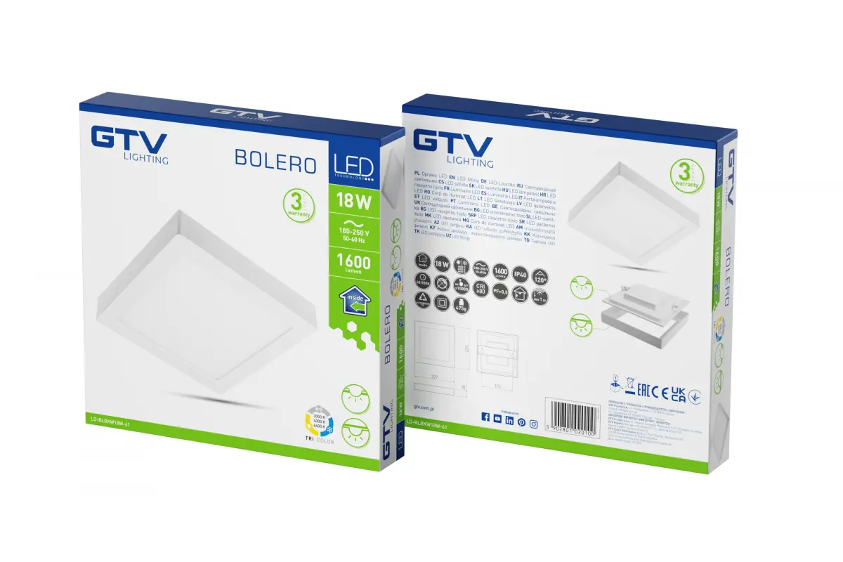 BOLERO LED valgusti, 18W, 1600lm, AC175-250V, 50/60Hz, PF>0.5, RA>80, IP40, 120° valgusnurk, 6 in 1 - Image 2