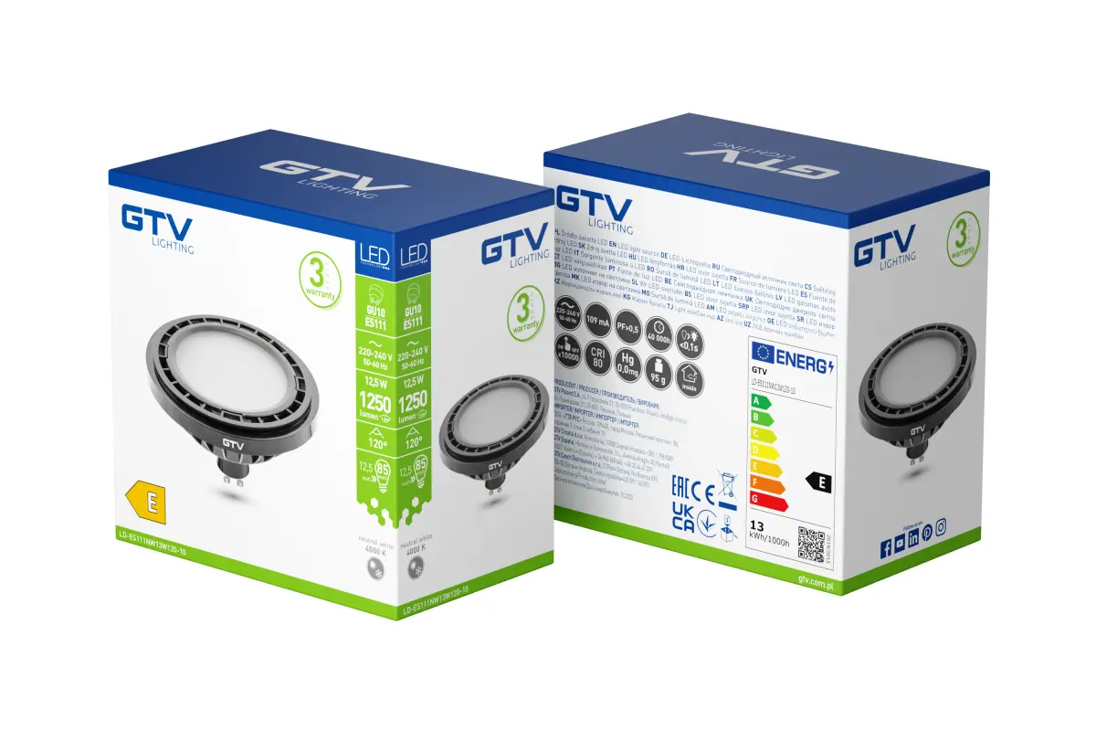 LED Pirn, A-G, ES111, 4000K, GU10, 12,5W, AC220-240V, 120°, 1250lm, 109mA, must - Image 2