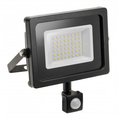 LED prožektor iNEXT liikumisanduriga 30W 2400lm, PF>0,9, RA>80, IP65, 120°, 6400K, must korpus