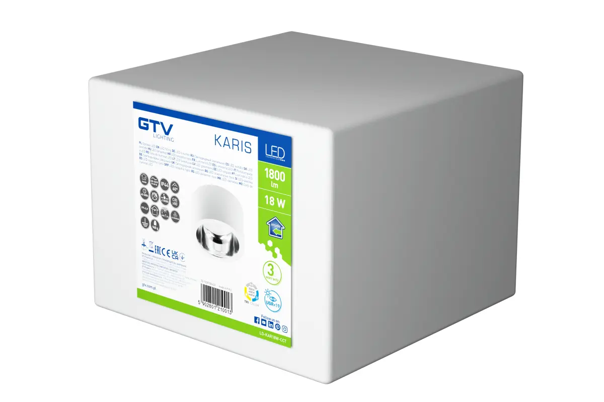 LED laevalgusti KARIS, 18W, max 1800lm, AC220-240V, 50/60Hz, 60°, IP44, 3000/4000/6400K, pinnapealne, UGR<19, valge - Image 4