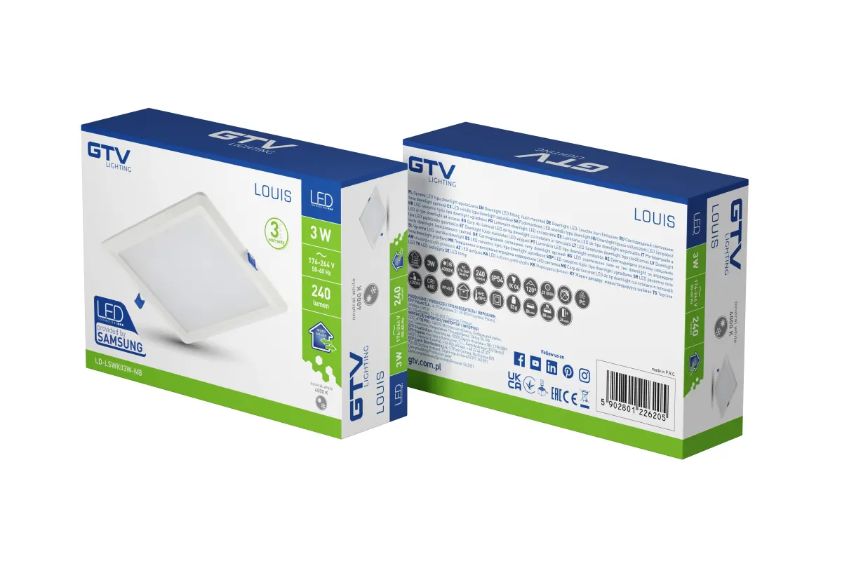 Louis süvistatav LED valgusti, IP54, 3W, 240lm, AC176-264V, 50/60Hz, 120°, 4000K, ruudukujuline - Image 2