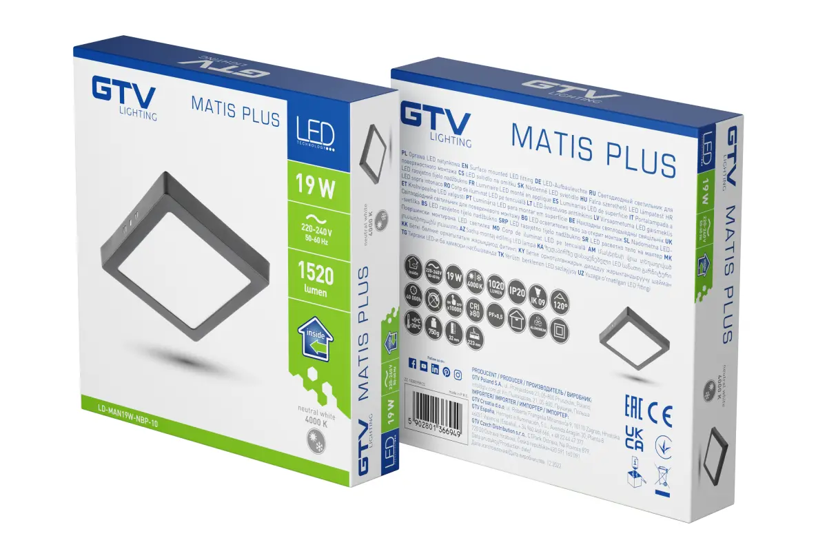 MATIS PLUS LED valgusti, süvistatav, 19W, must, 4000K, 1520lm, AC220-240V, pinnapealne, IP20, 120° - Image 3