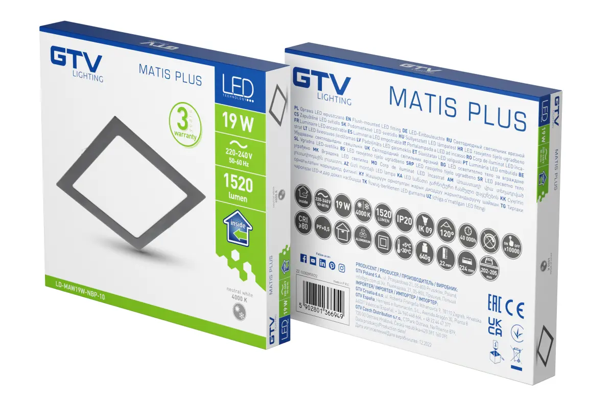 MATIS PLUS LED valgusti, süvistatav, 19W, must, 4000K, 1520lm, AC220-240V, IP20, 120° - Image 2
