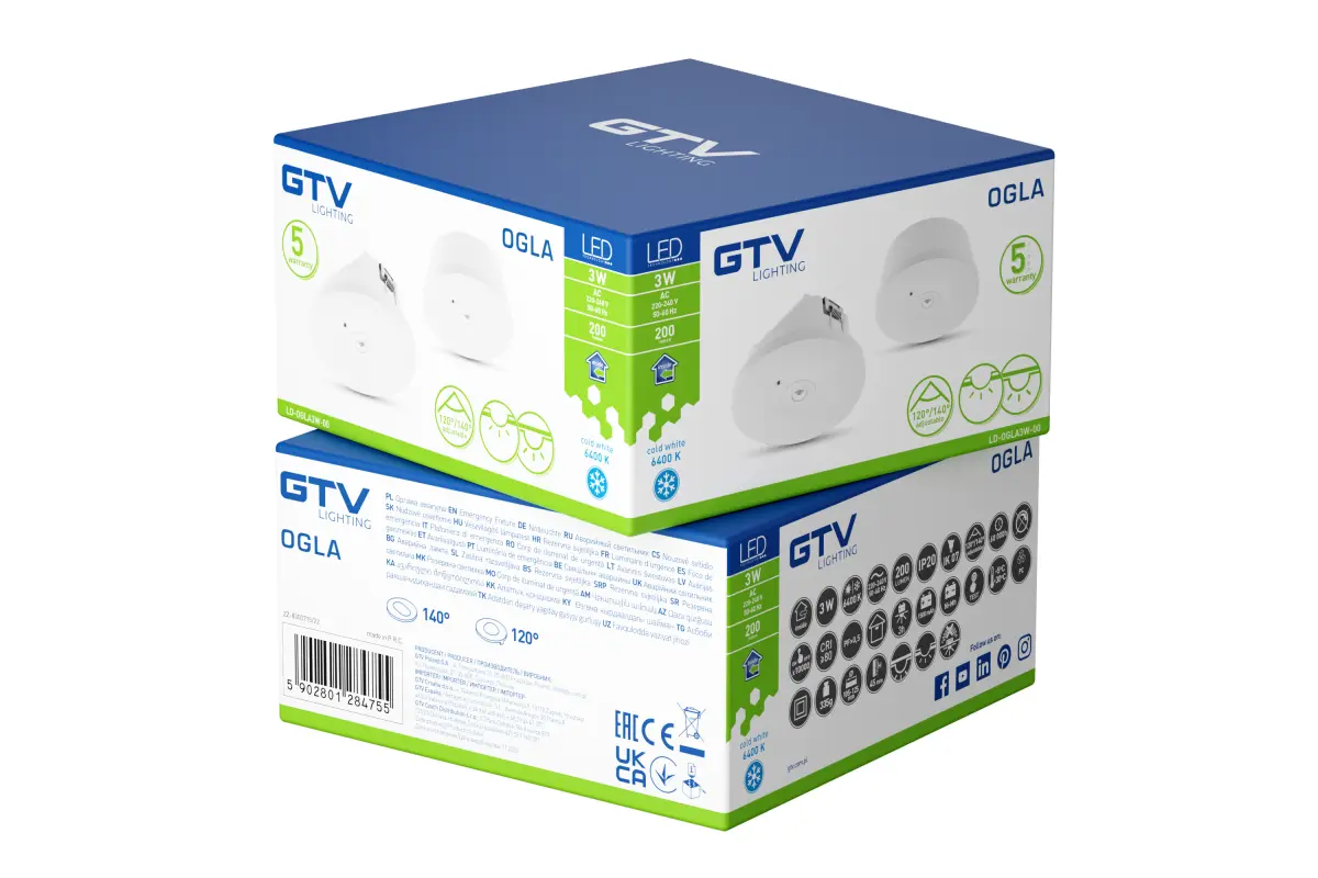 Avariivalgusti OGLA LED, 3W, 200lm, AC220-240V, 50-60Hz, IP20, 6400K, 3H, ühe ülesande, TEST nupp - Image 3