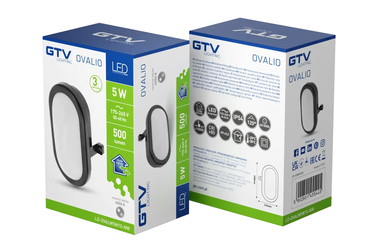 LED valgusti OVALIO, 5W, 500lm, AC175-265V, 50/60 Hz, PF> 0,5, RA>80, IP54, must - Image 5