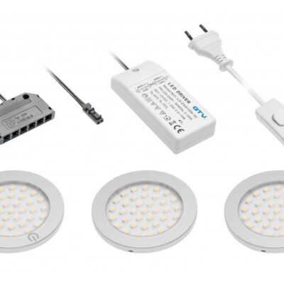 3 tk Castello LED valgustid, lülitiga, toiteplokk 15W, 12V DC, soe valge, siinivalgusti