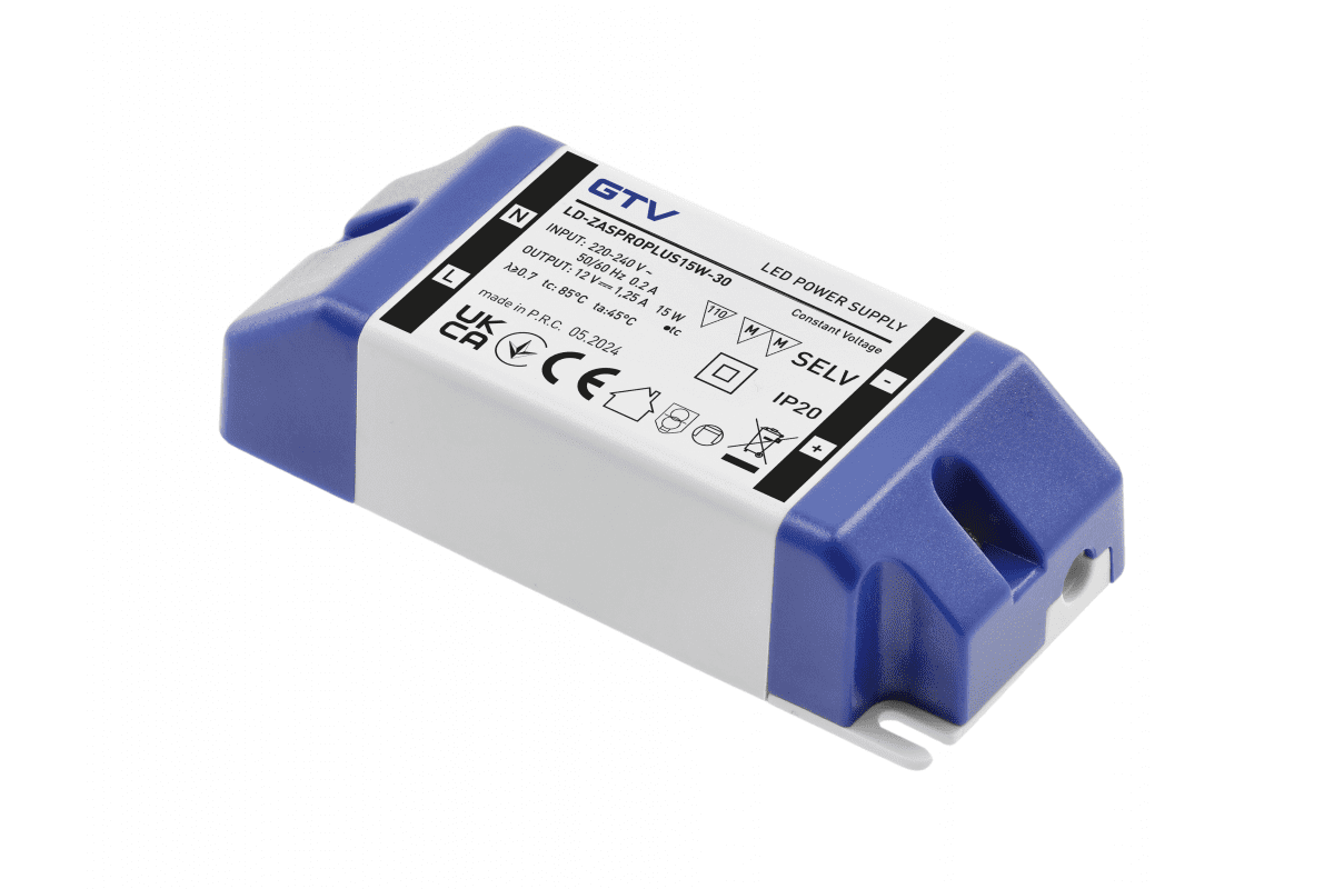 LED toiteplokk PRO+ 12V, 15W, sisend 220-240VAC, IP20, mõõdud 90x40x24 mm