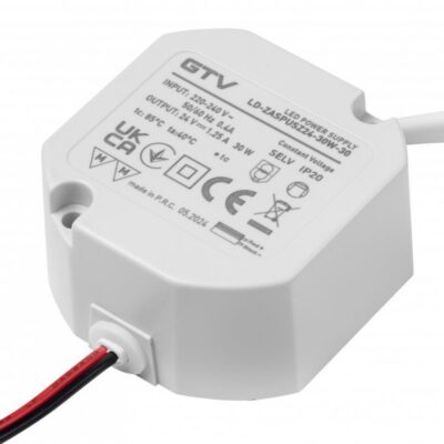 LED toiteplokk 24V, 30W, sisend 220-240VAC, IP20, mõõdud 59x59x28 mm koos 200mm juhtmetega