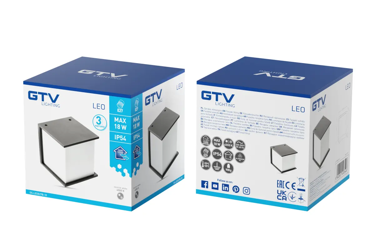 Fassaadivalgusti LEO, E27, MAX. 18W, IP54, AC220-240V, 50/60Hz, must - Image 2