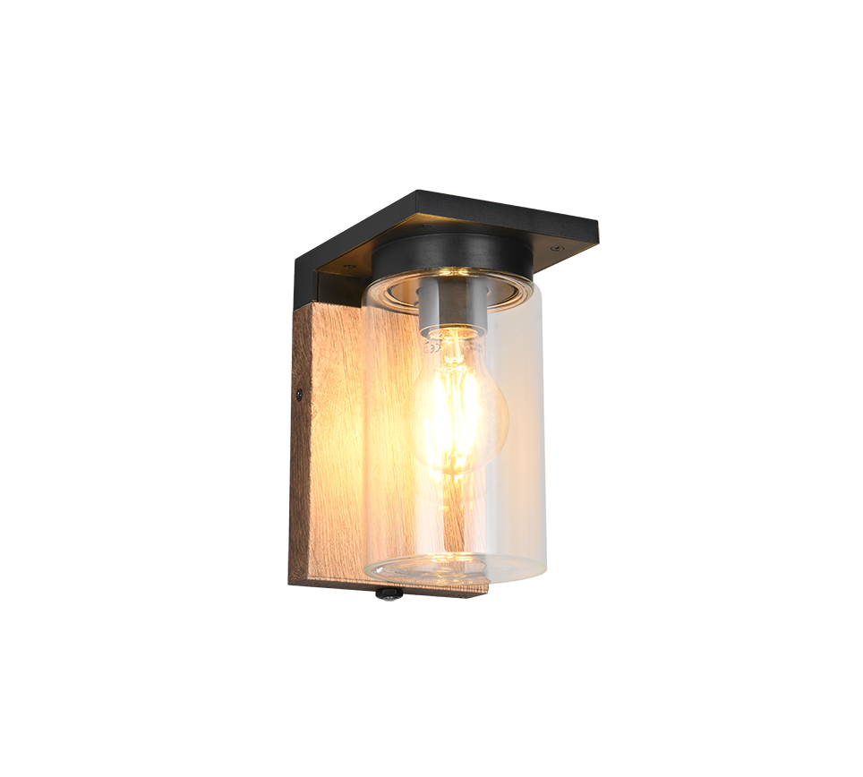 Seinavalgusti E27 puit/matt must hämarusandur