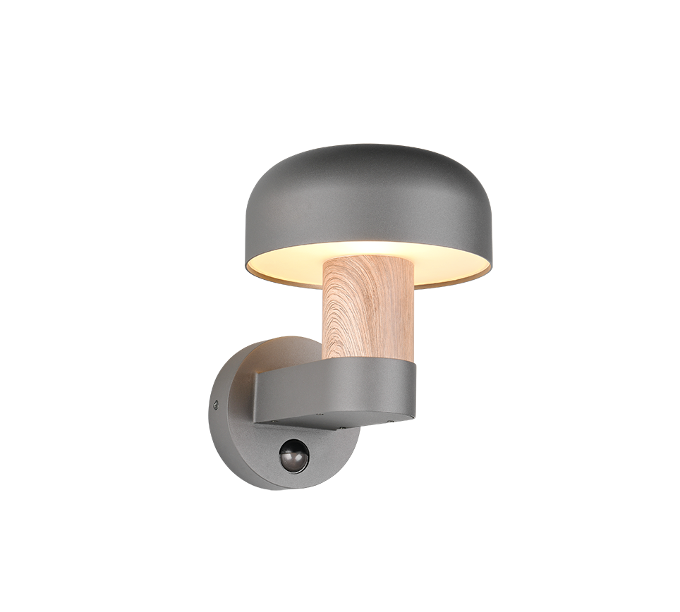 Seinavalgusti E27 antratsiit/puit liikumisanduriga