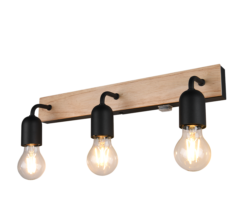 Seinavalgusti 3-osaline E27 puit/matt must