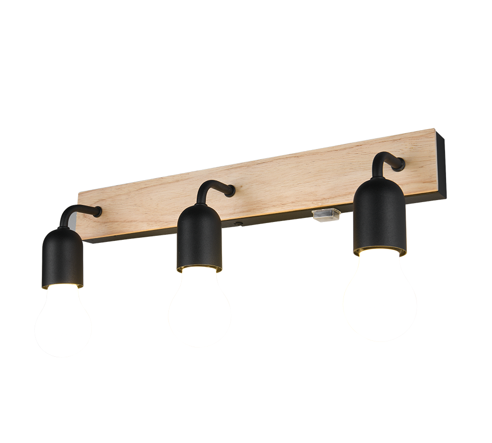 Seinavalgusti 3-osaline E27 puit/matt must - Image 2