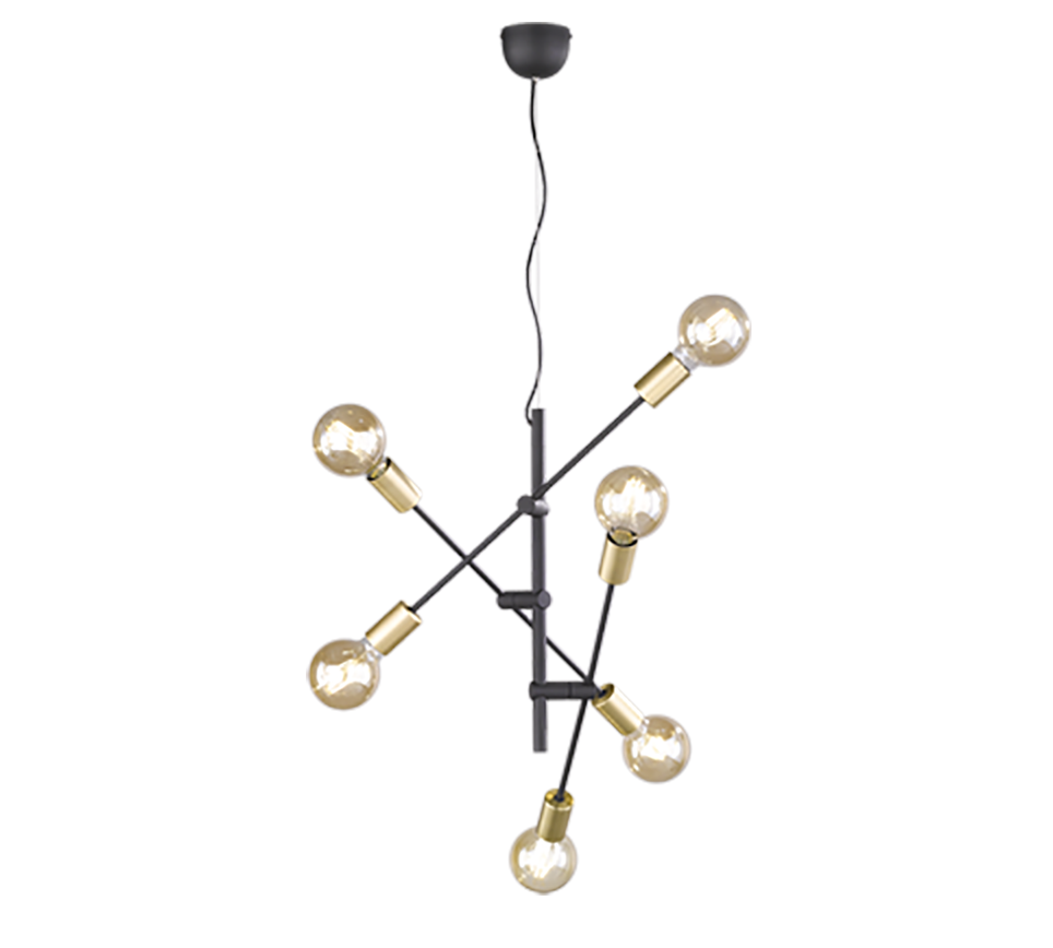 Rippuv valgusti 6xE27 matt must/kuld