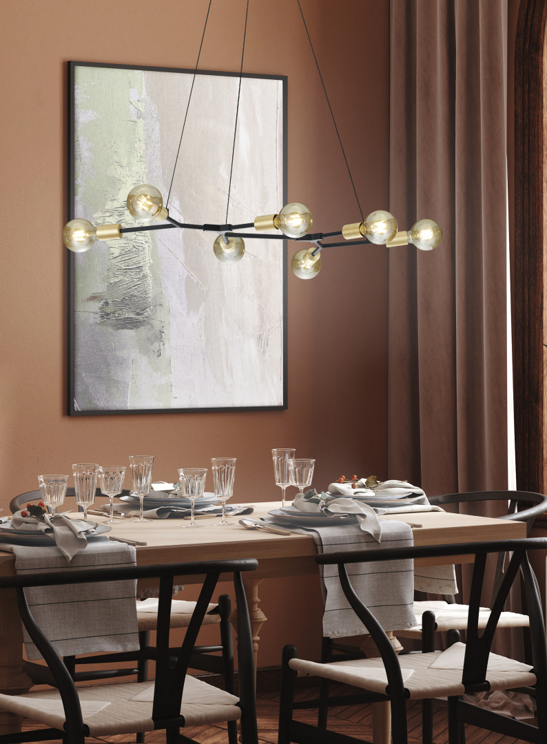 Rippuv valgusti 7xE27 matt must/kuld - Image 2