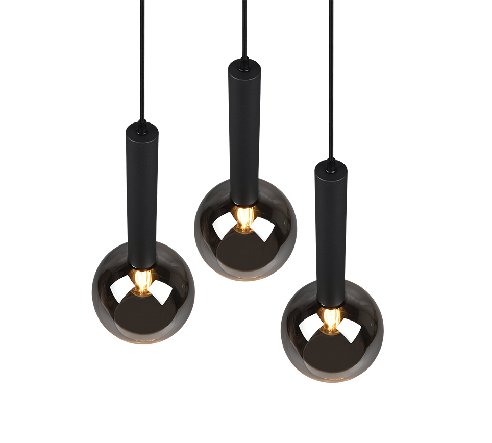Rippuv valgusti 3-osaline E27 must matte - Image 3
