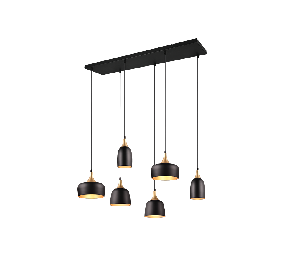 Rippuv valgusti 6 tk E27 matt must/matt messing