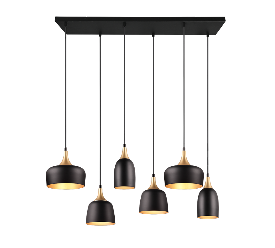 Rippuv valgusti 6 tk E27 matt must/matt messing - Image 3