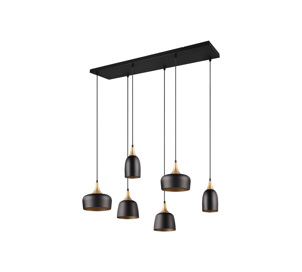 Rippuv valgusti 6 tk E27 matt must/matt messing - Image 6