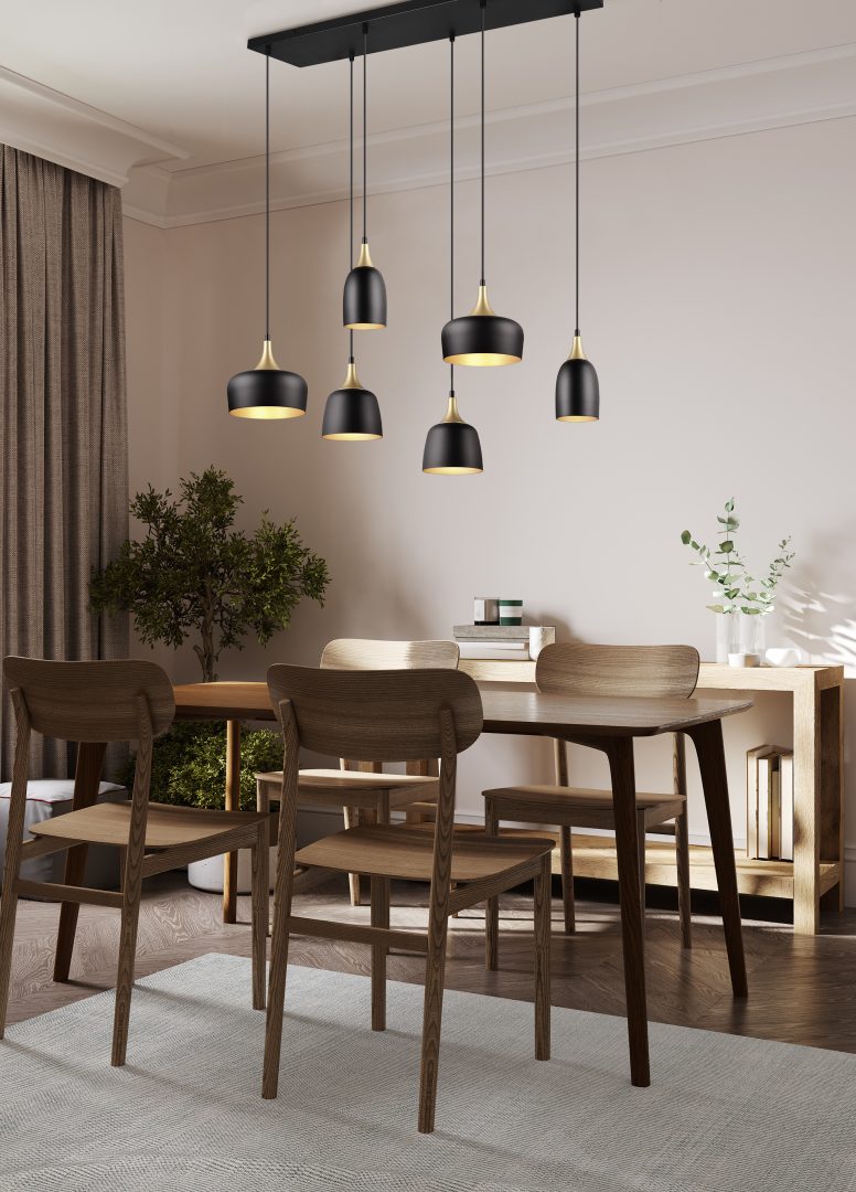 Rippuv valgusti 6 tk E27 matt must/matt messing - Image 2