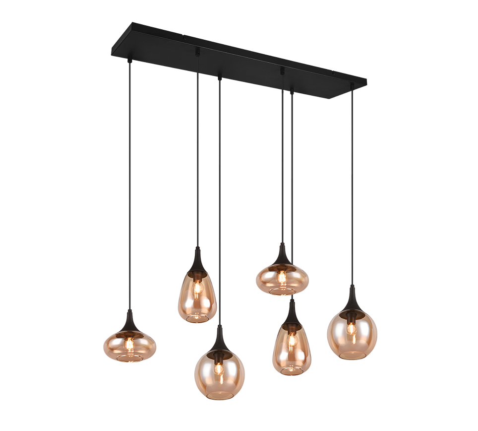 Rippuv valgusti 6 tk E14 must/amber