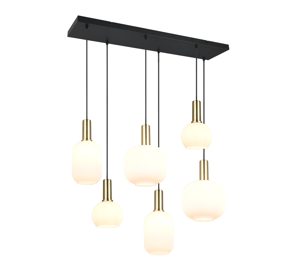 Rippuv valgusti 6 tk E27 matt messing/valge