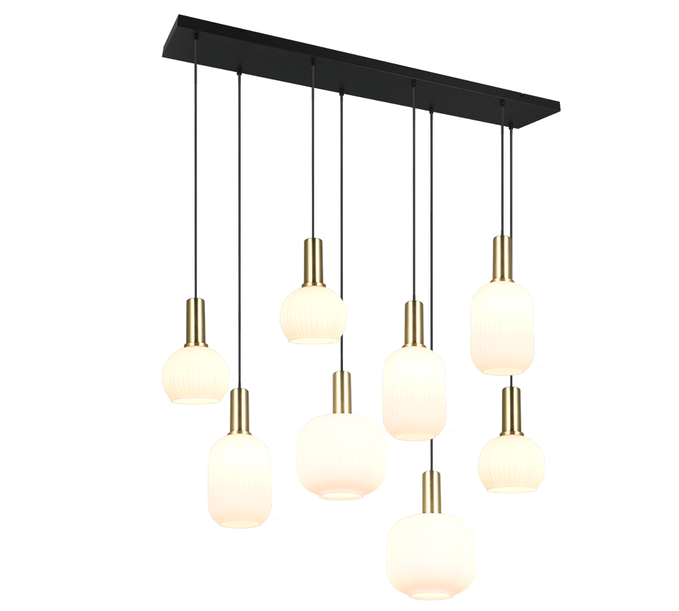 Rippuv valgusti 8 tk E27 matt messing/valge