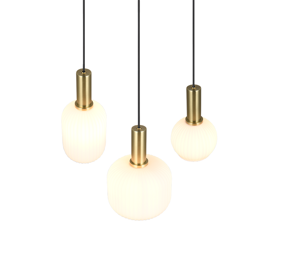 Rippuv valgusti 3 tk E27 matt messing/valge - Image 2