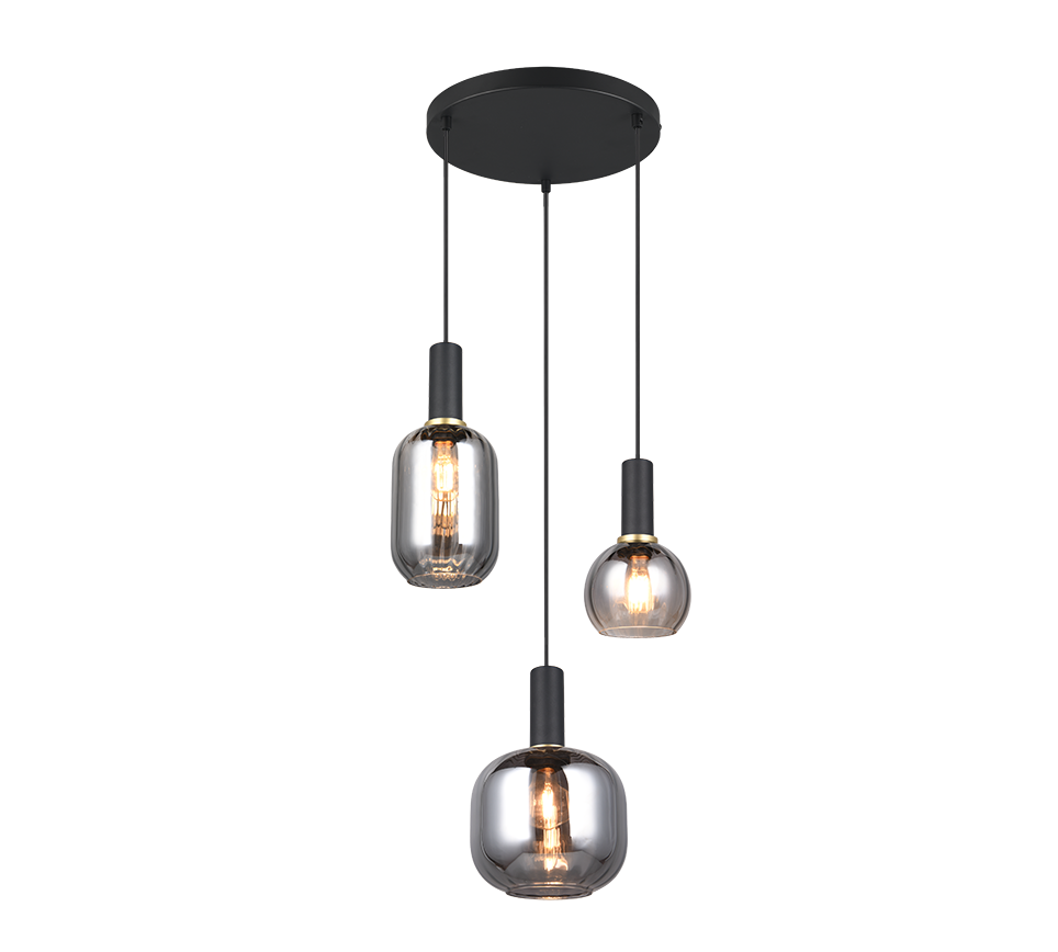 Rippuv valgusti 3 tk E27 matt must/hõbedane