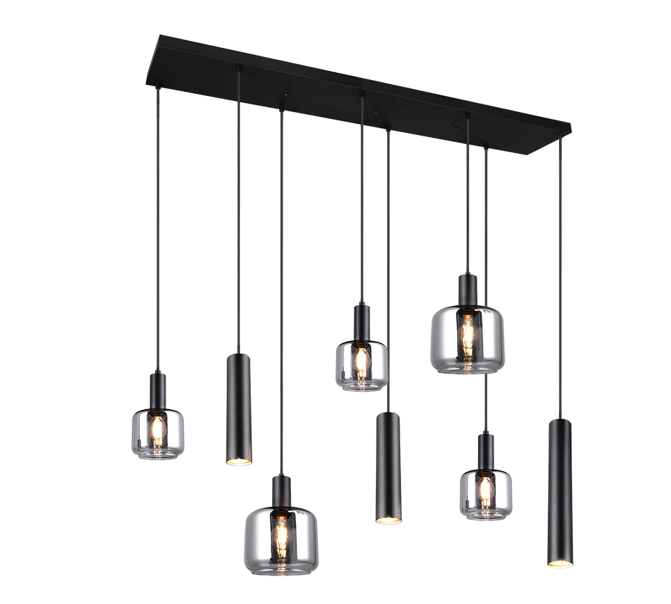 Rippuv valgusti 8-osaline matt must/hõbedane