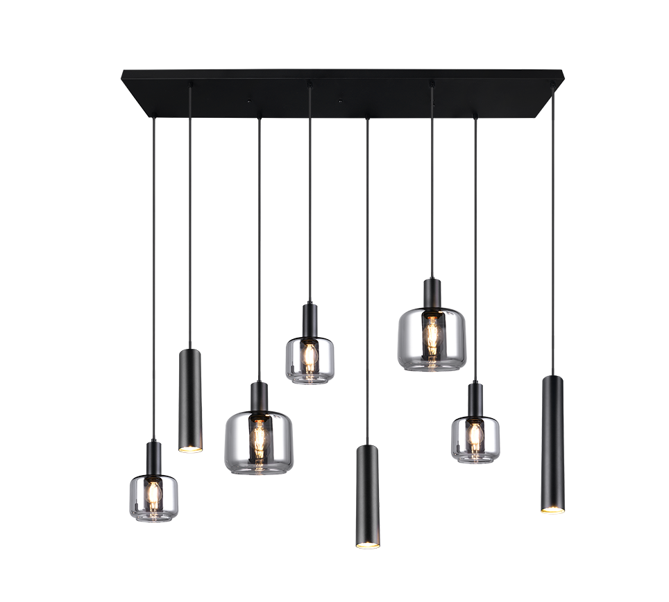 Rippuv valgusti 8-osaline matt must/hõbedane - Image 3