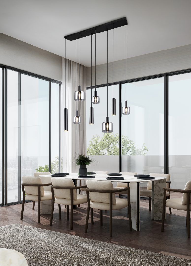 Rippuv valgusti 8-osaline matt must/hõbedane - Image 2