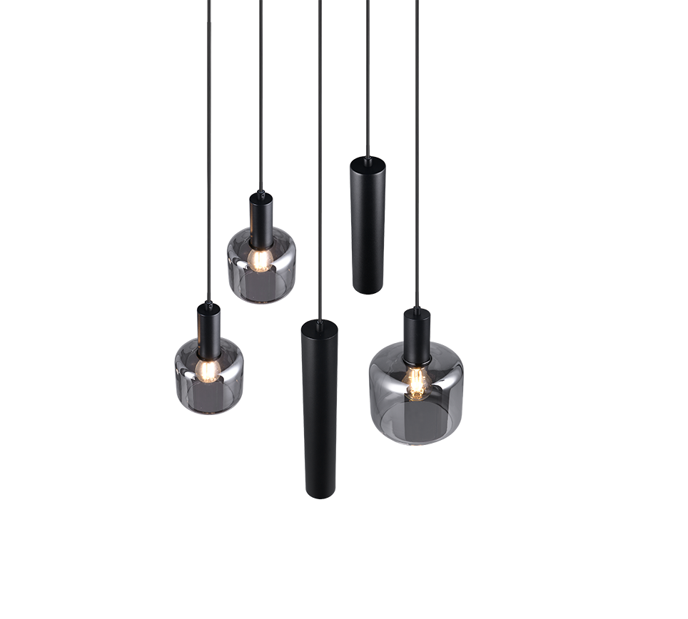 Rippuv valgusti 5-osaline matt must/hõbedane - Image 2