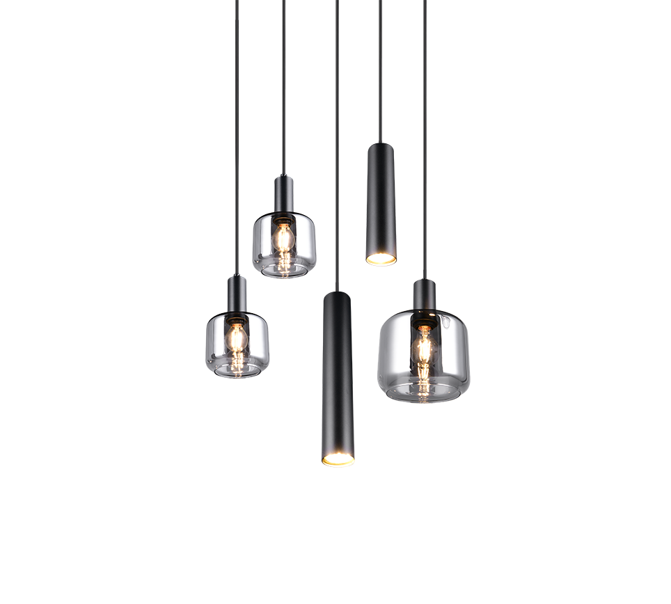 Rippuv valgusti 5-osaline matt must/hõbedane - Image 3