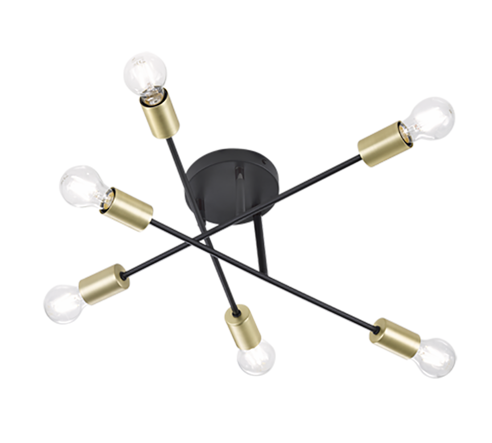 Rippuv laevalgusti 6xE27 matt must/kuld