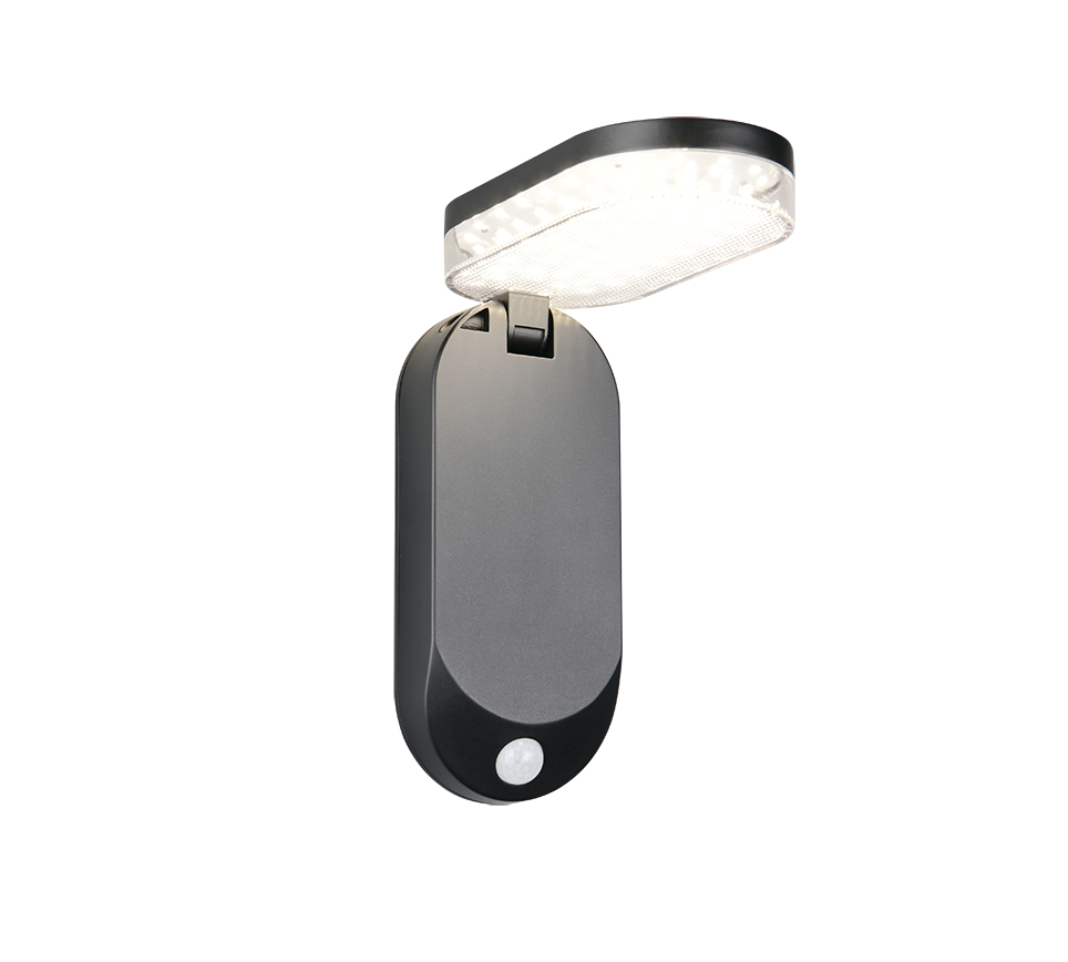 Hübriidne päikeseenergia LED seinavalgusti must laaditav liikumis- ja hämarusandur 4000K
